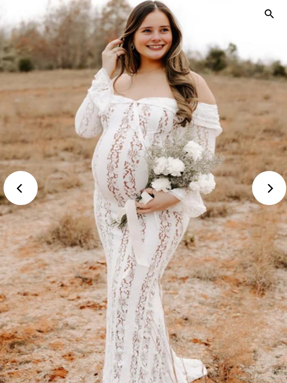 Maternity White Lace Off-Shoulder Maxi Dress